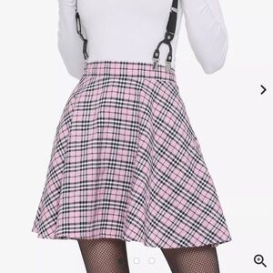 Pink Plaid Mini Skirt with Suspenders (2 in 1)